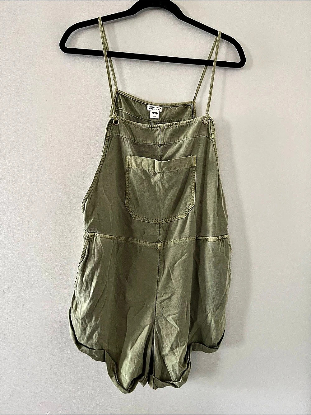 Billabong Olive Green Cotton Utility Overall Romper Large Outdoors Hiking
